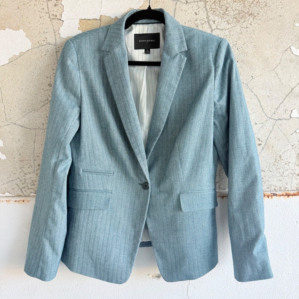 Banana Republic Blazer Herringbone Tailored Office Jacket Light Blue Womens 6